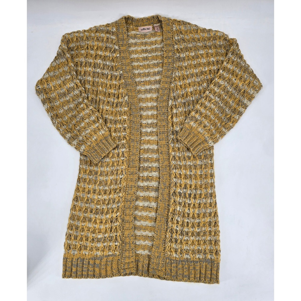 Willow + Root Waffle Stitch Cardigan S Mustard Open Knit Long Boho Sweater